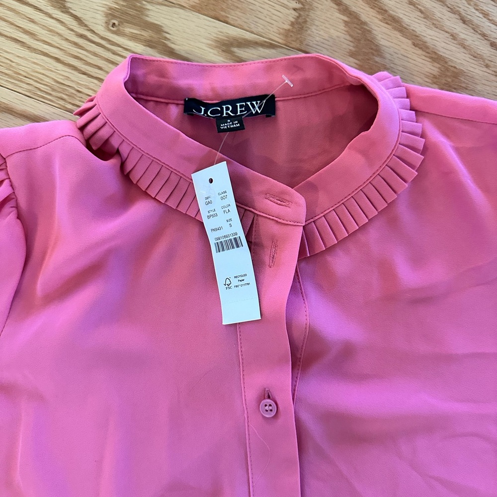 J. Crew Vibrant Pink Pleated Blouse